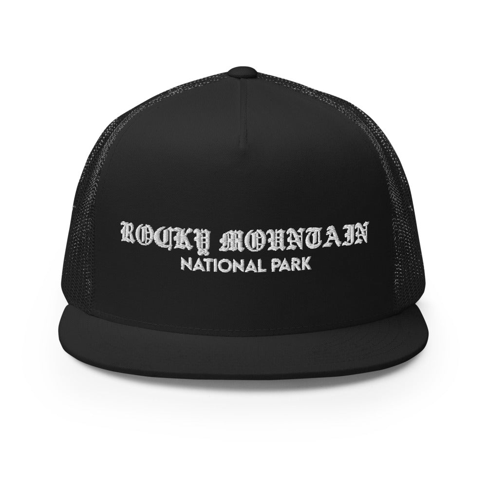 Rocky Mountain “Park Ages” Embroidered Trucker Hat (High-Profile)