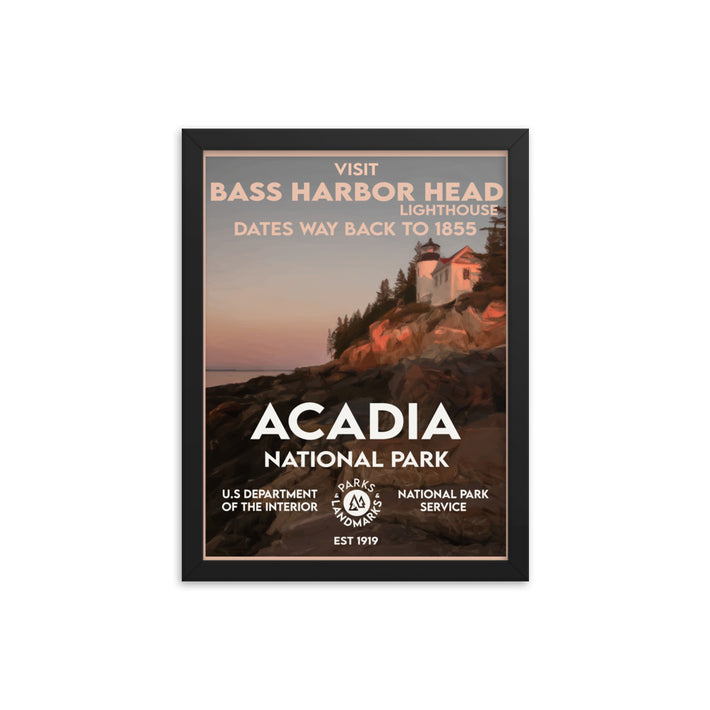 Acadia National Park Poster - Visit Bass Harbor Head (Framed) WPA Style