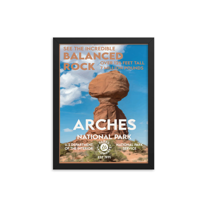 Arches National Park Poster (Framed) - Balanced Rock WPA Style