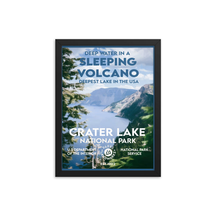 Crater Lake National Park Poster (Framed) - WPA Style