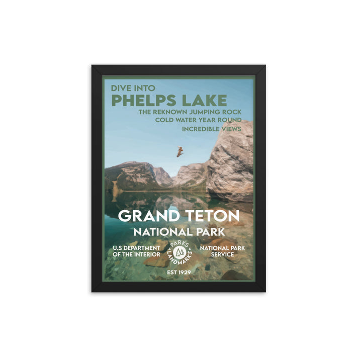 Grand Teton National Park Poster (Framed) - Phelps Lake - WPA Style