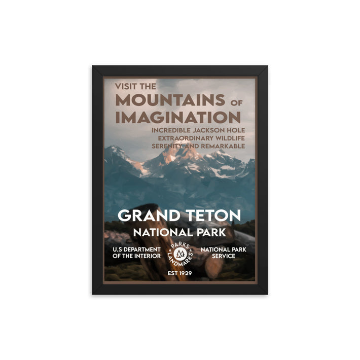 Grand Teton National Park Poster (Framed) - WPA Style
