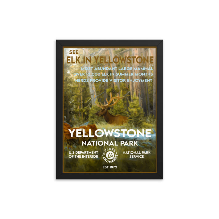 Yellowstone National Park Poster (Framed) - Elk - WPA Style