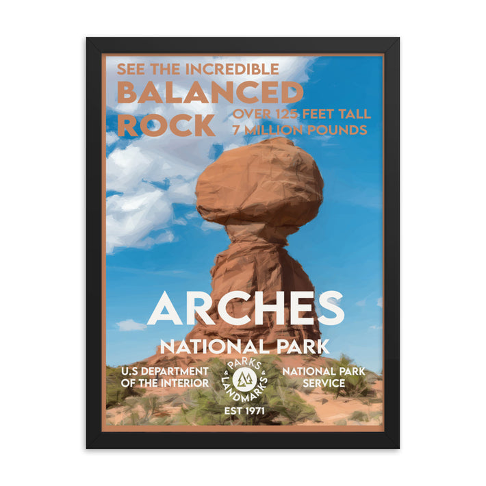 Arches National Park Poster (Framed) - Balanced Rock WPA Style