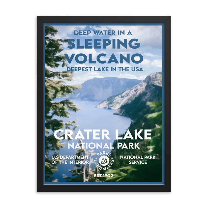 Crater Lake National Park Poster (Framed) - WPA Style