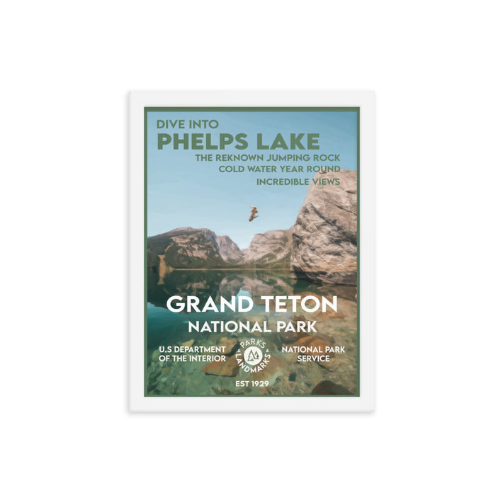 Grand Teton National Park Poster (Framed) - Phelps Lake - WPA Style