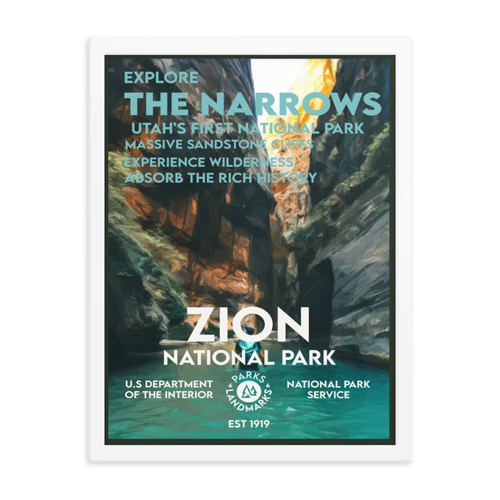 Zion National Park Poster (Framed) - WPA Style