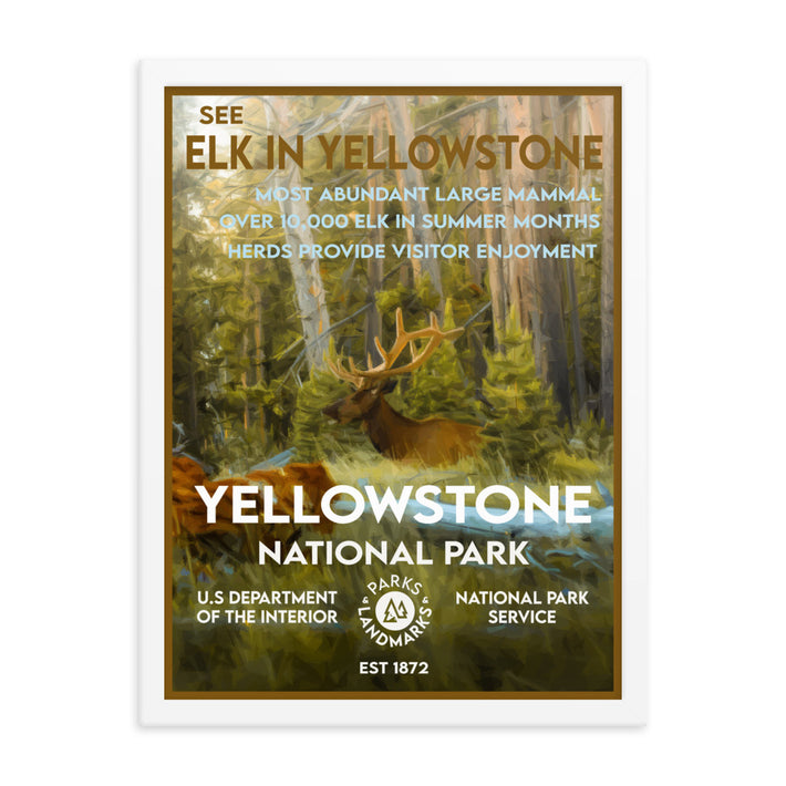 Yellowstone National Park Poster (Framed) - Elk - WPA Style