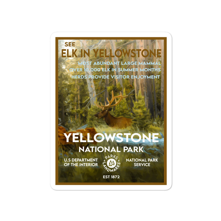 Yellowstone National Park Sticker - Elk - WPA Style