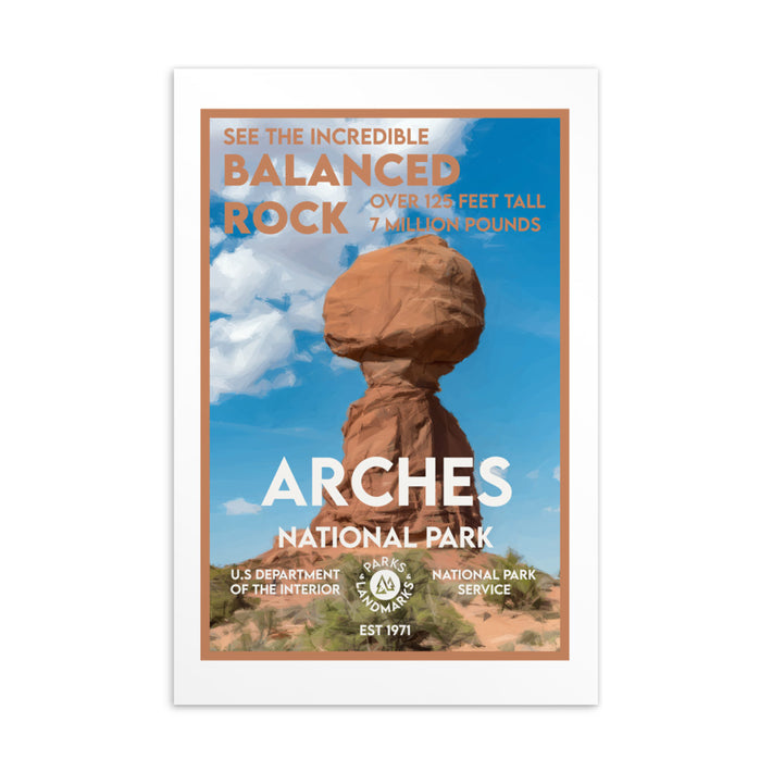 Arches National Park Poster Post Card - Balanced Rock - WPA Style