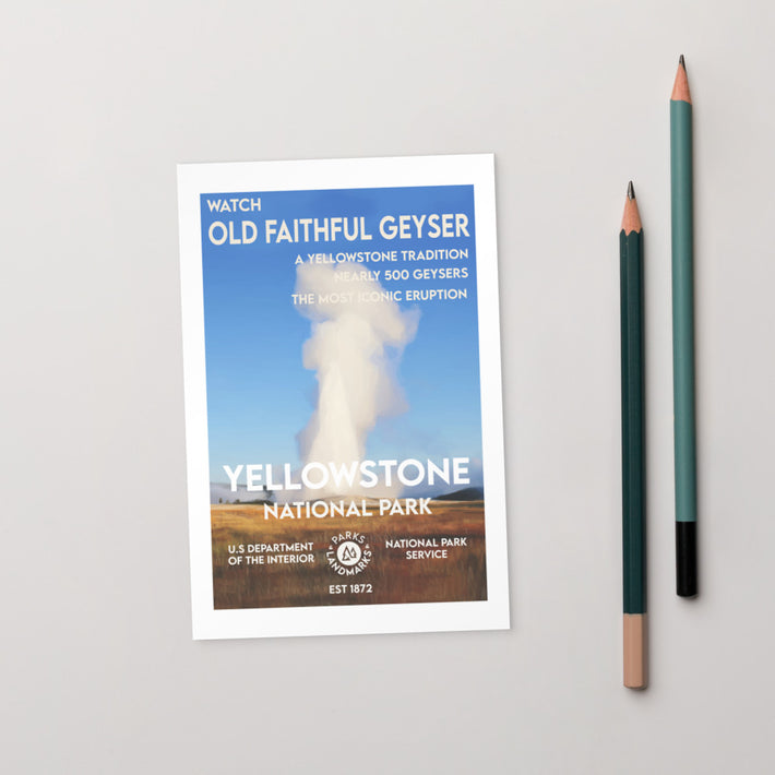 Yellowstone National Park Post Card - Old Faithful - WPA Style