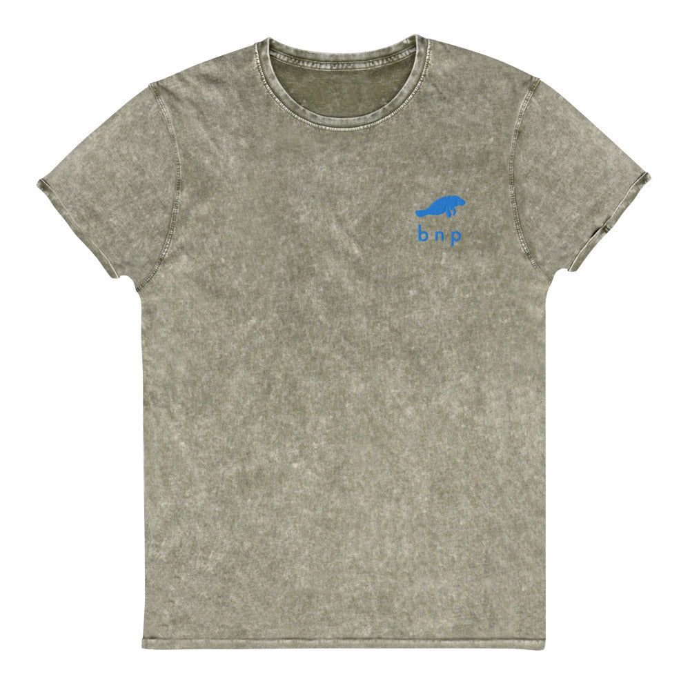 BNP Happy Manatee Shirt - Biscayne National Park Embroidered Denim T-Shirt
