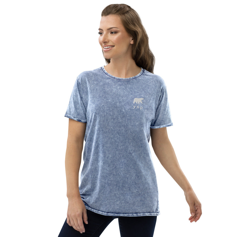 YNP Happy Bear Shirt - Yellowstone National Park Embroidered Vintage Denim Shirt