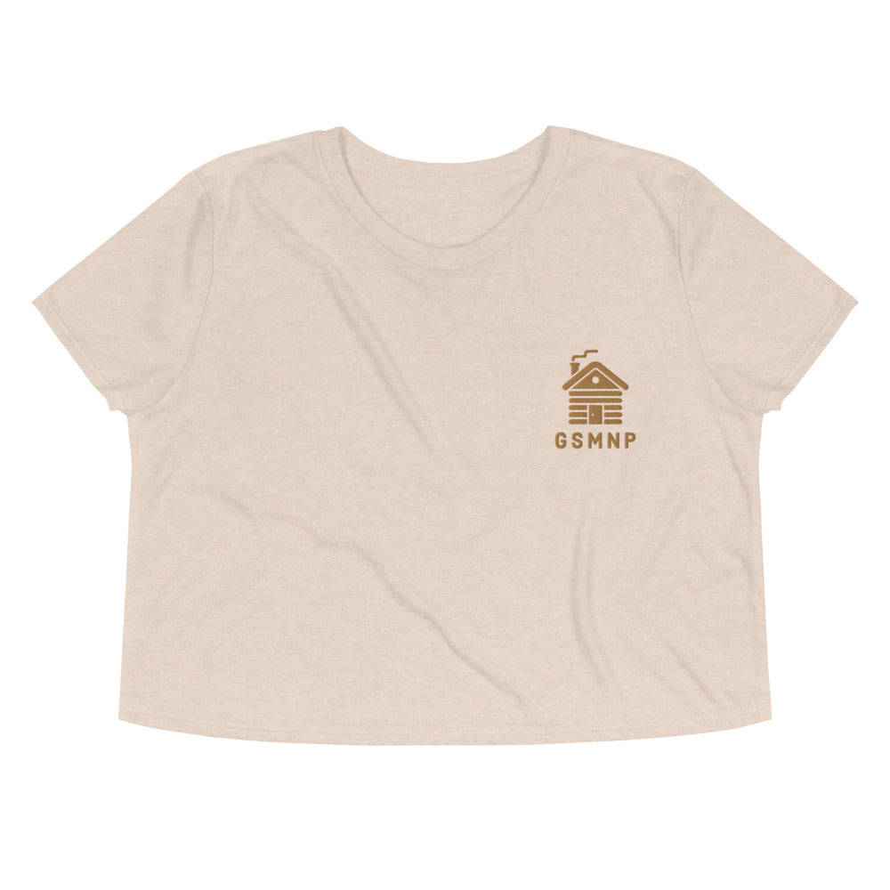GSMNP Happy Cabin Crop Top - Great Smoky Mountains National Park Embroidered Crop Top